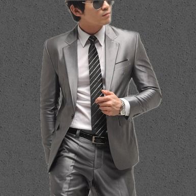formal slim groom clothing dress suit blazer grey silver male larger