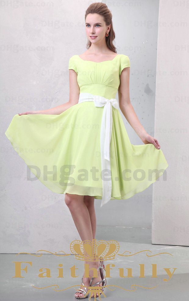 Purity Lime Green A Line Chiffon Bridesmaid Dress Bateau Knee Length