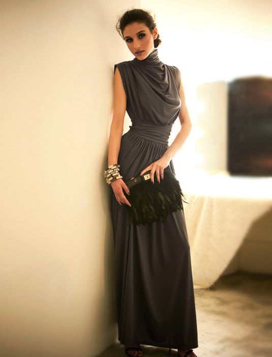 ... Dress Fashion Elegant Turtle Neck Sleeveless Cotton Long Casual Dress