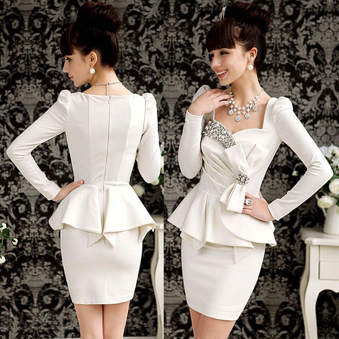Elegant 2014 Dress Women Ladies Bling Long Sleeve Formal Dresses