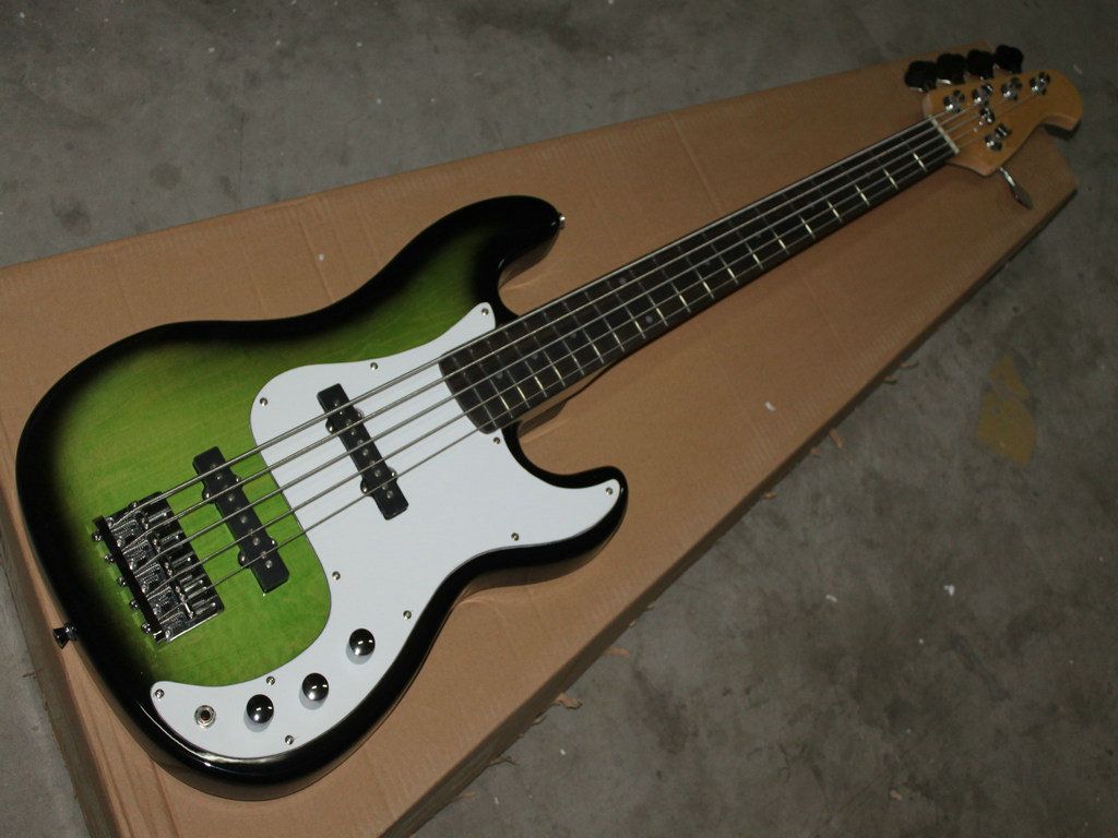 Custom 5 String Green Electric Bass, High Quality Bass Guitar For