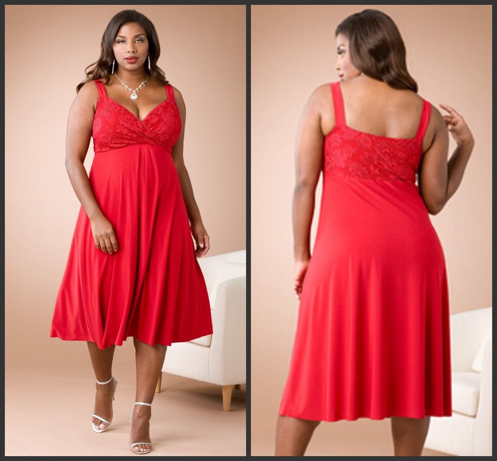 2016 Cheap Sweetheart Neckline Red Chiffon A Line Knee Length Plus Size