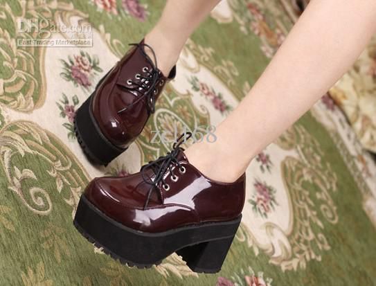 Heeled Oxford Japanese British Wind Round Head Carve Patterns Lace Up Women S Square With Modern Concept And