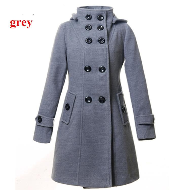 Woman Grey Wool Coats Double Breasted Lady Slim Blend Winter ...