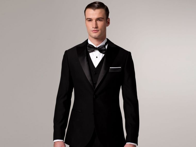 New Side Vent Two Buttons Groom Tuxedos Black Best man Peak Satin Lapel Groomsman Men Wedding Suits Bridegroom (Jacket+Pants+Tie+Vest) J282