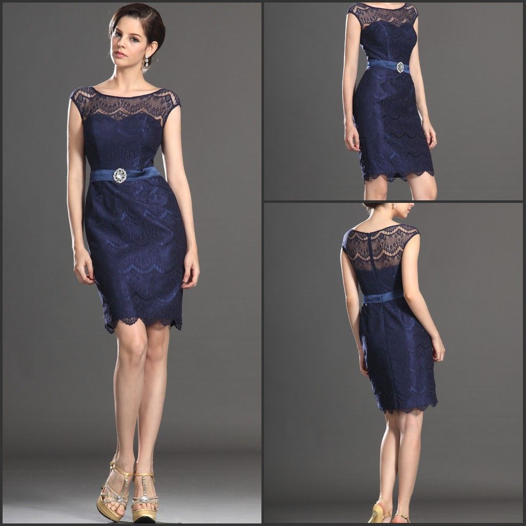 New Elegant Cap Sleeves Lace Party Dress Day Dress Short Black Cocktail