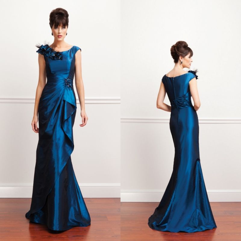 Modest Size Bride Mother Dress Cap Sleeves Hand Made Flower Mother Of The Bride Dress Fashion