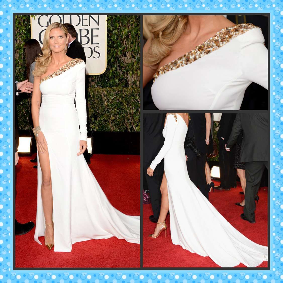 2013 70th Golden Globes Celebrity Dress long sleeve luxury crystals ...