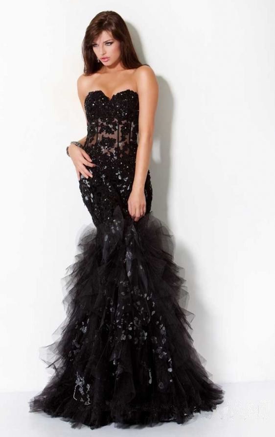 Sexy Black Beaded Lace Mermaid Prom Dress Evening Dress Cocktail Dress