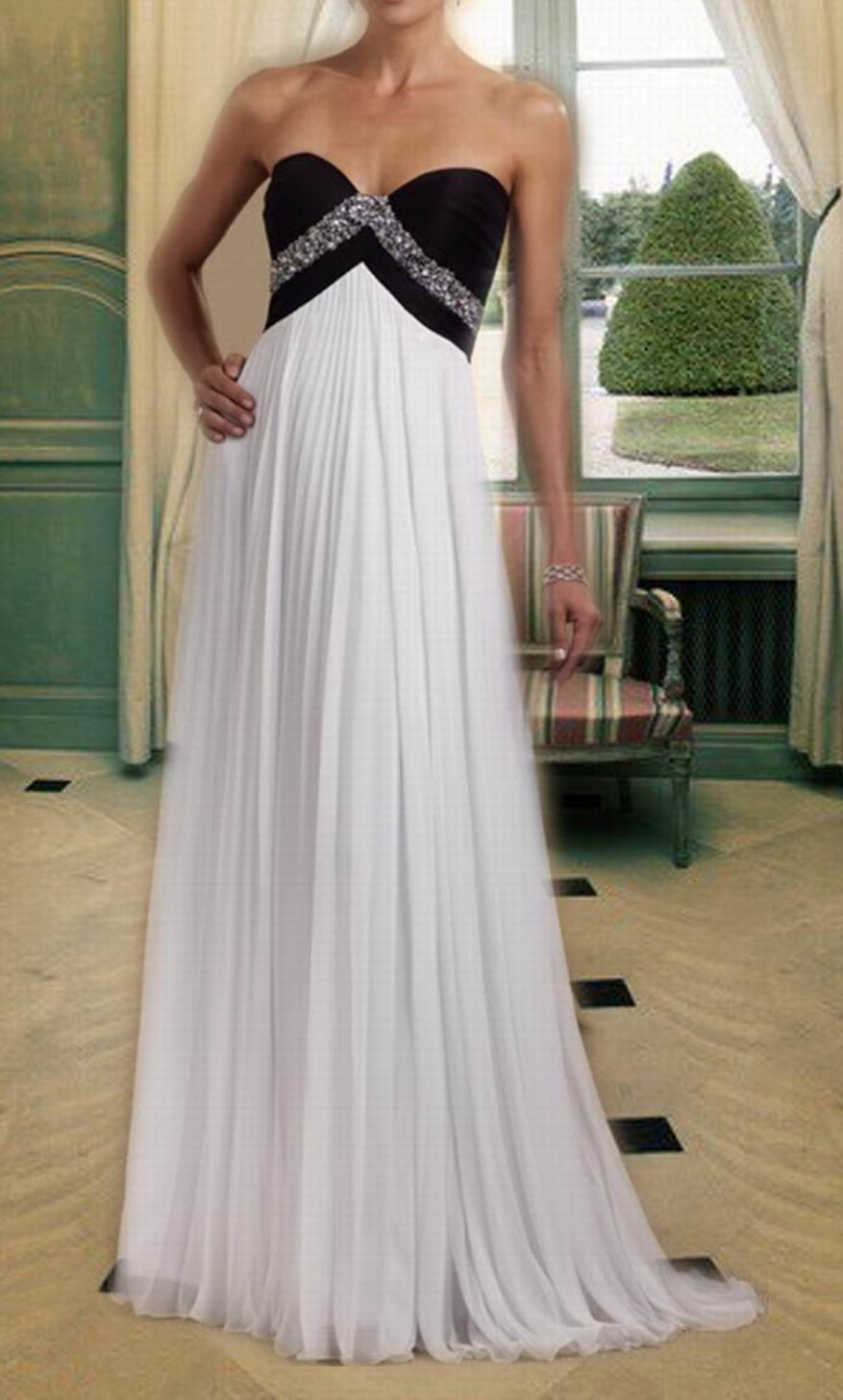 Black And White Plus Size Formal Evening Prom Party Dress Pageant Gown