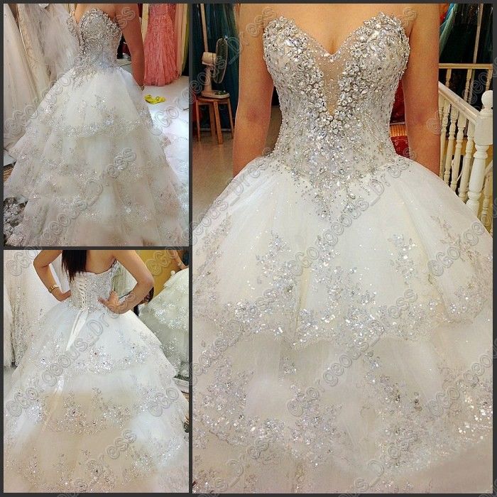 Empire Perfect Exquisite!white Wedding Dresses Bridal Dresses Rhinestone Tulle Beads Tiered