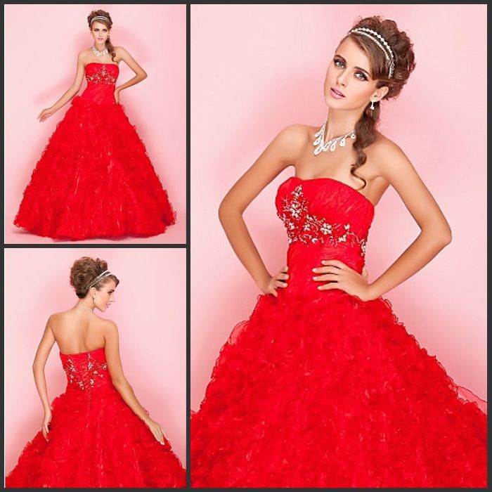 bright red gown