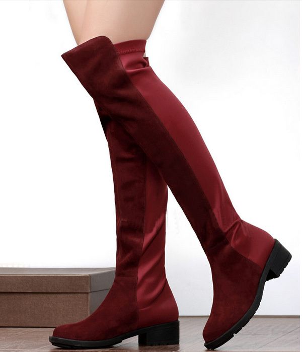 Wine Red Choke A Small Pepper Female Boots Knee Barreled Female