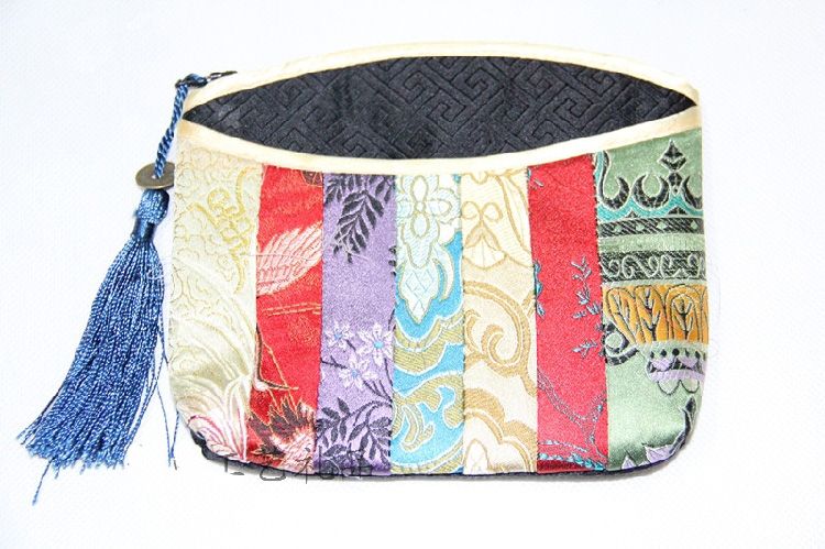 2017 Zipper Small Makeup Bag Wholesale Silk Fabric Tassel Splice Storage Pouch Mix Color Free ...