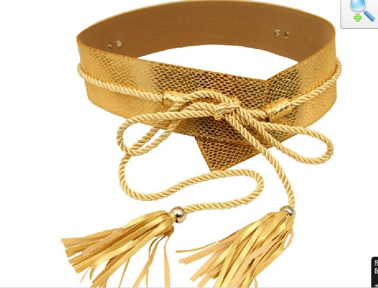 New Arrival Gold Sash Belts Wide Cummerbund Women Waistbands Fringe