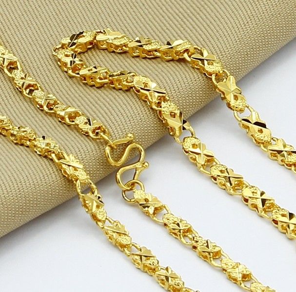 2017 Wholesale Jewelry 24k Gold Plated Unisex Fashion Flower Chains Necklace+Bracelet 19cm+46cm ...