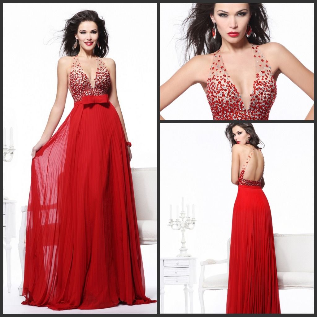 2015 Best Selling V Neck Beading Flowing Drap Chiffon Fashion Evening