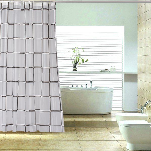 Online Cheap Black And White Check Grid Peva Shower Curtain Bath