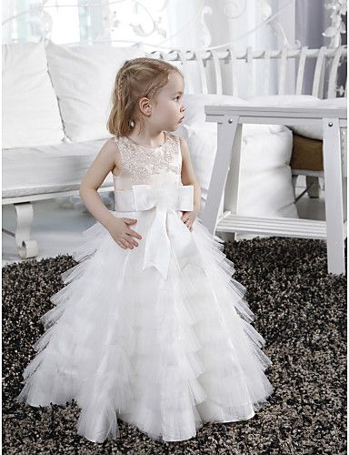 Lovely White&Champagne Tulle Layers Flower Girl Dresses Girls' Pageant Dresses Holidays Birthday Dresses Custom SZ 2-14 TF223177