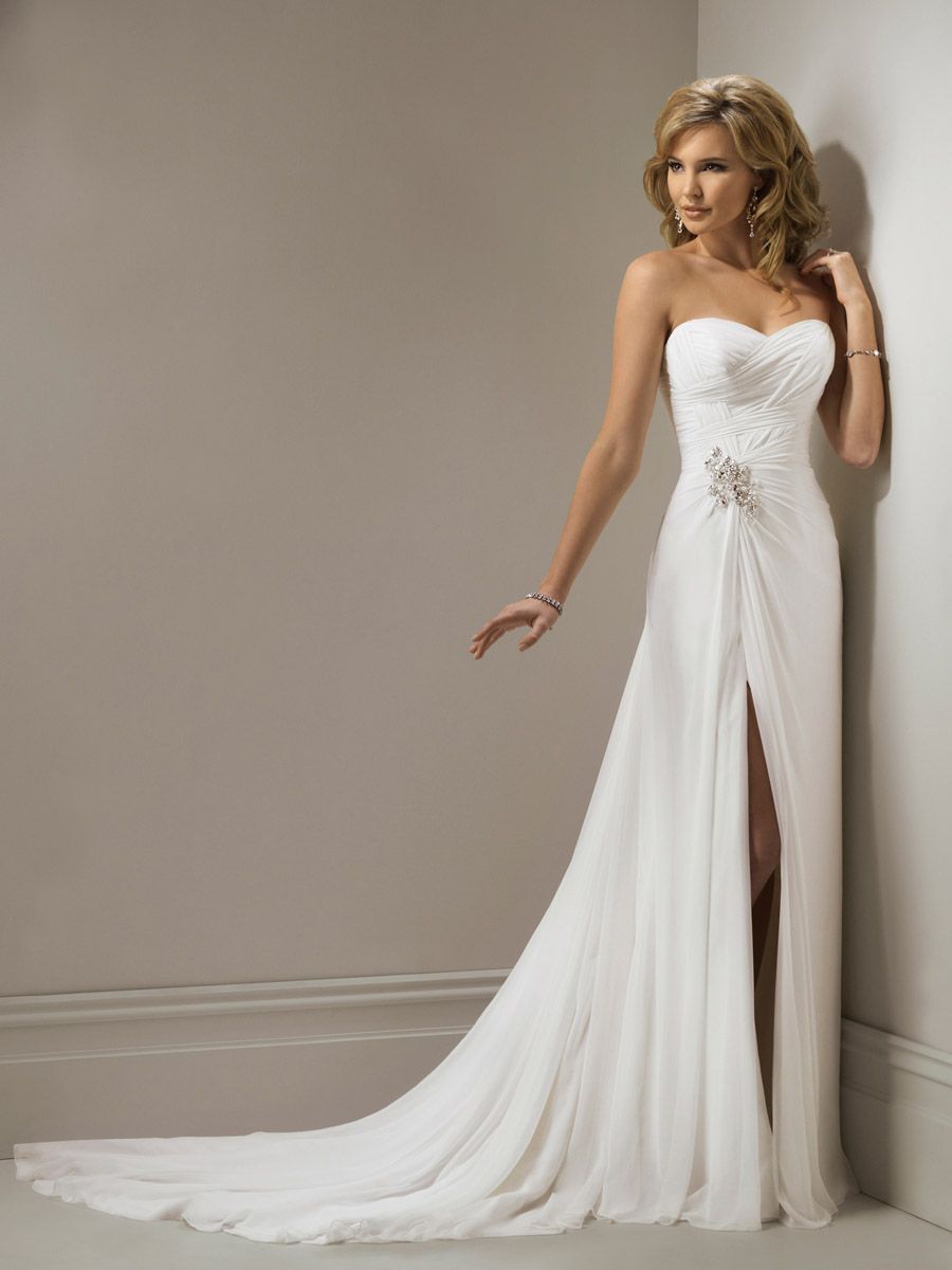 Split Front Bandage Back Beach Wedding Dress With Long Train from Cutie