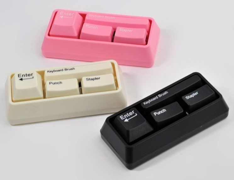 2017 Mini Keyboard Stationery Set Card Punch Stapler Keyboard Brush