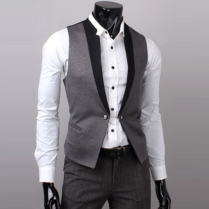 2017 New Classic Men'S Gray Dress Vest Casual Sexy Party Vests For Suit