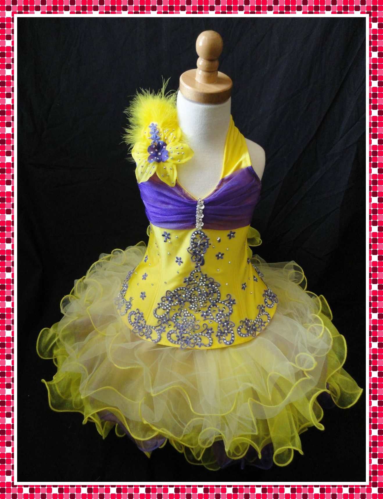 2013 Cute Little Girls Cupcake Dresses Pageant Flower Beading Yellow