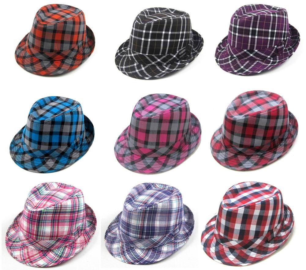 Colorful Plaid Fashion Fedora Hats Adult Stingy Brim Caps Classical