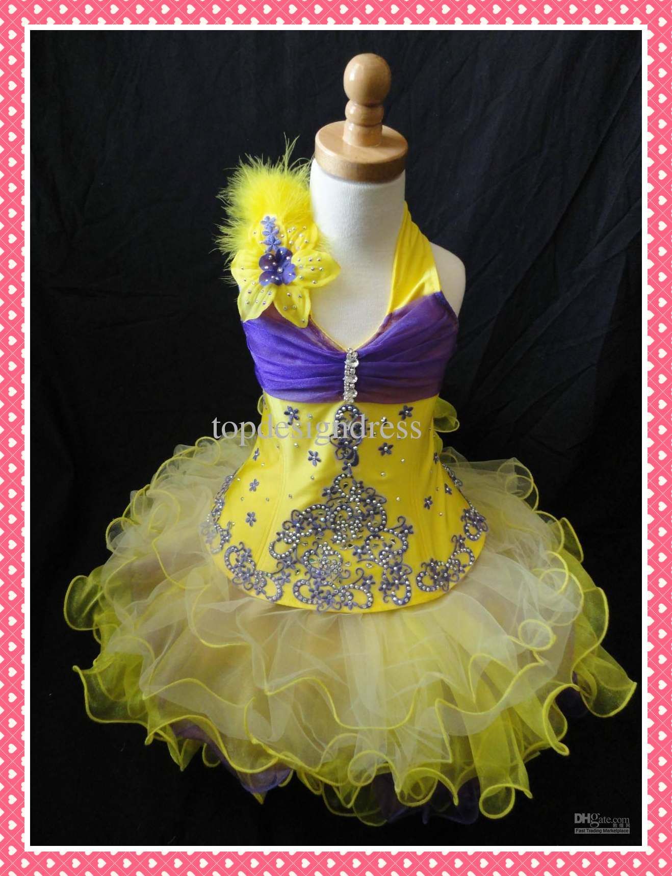 Lovely Little Girl'S Formal Dress Princess Gown Mini Halter Yellow