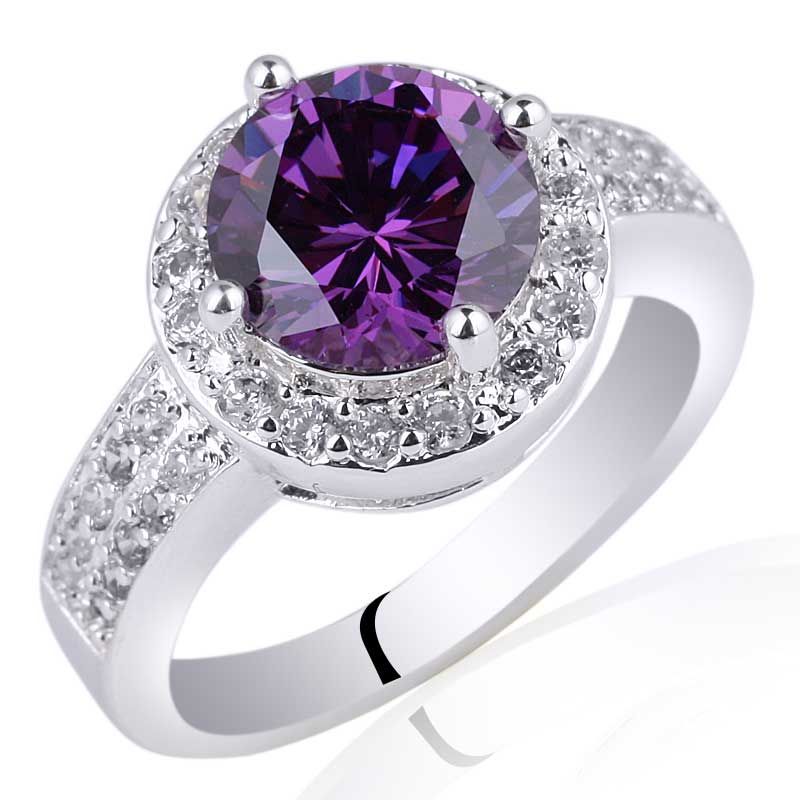 Womens Round Engagement Ring Purple Amethyst .925 Sterling Silver Ring ... Womens Round Engagement Ring Purple Amethyst .925 Sterling Silver Ring ...