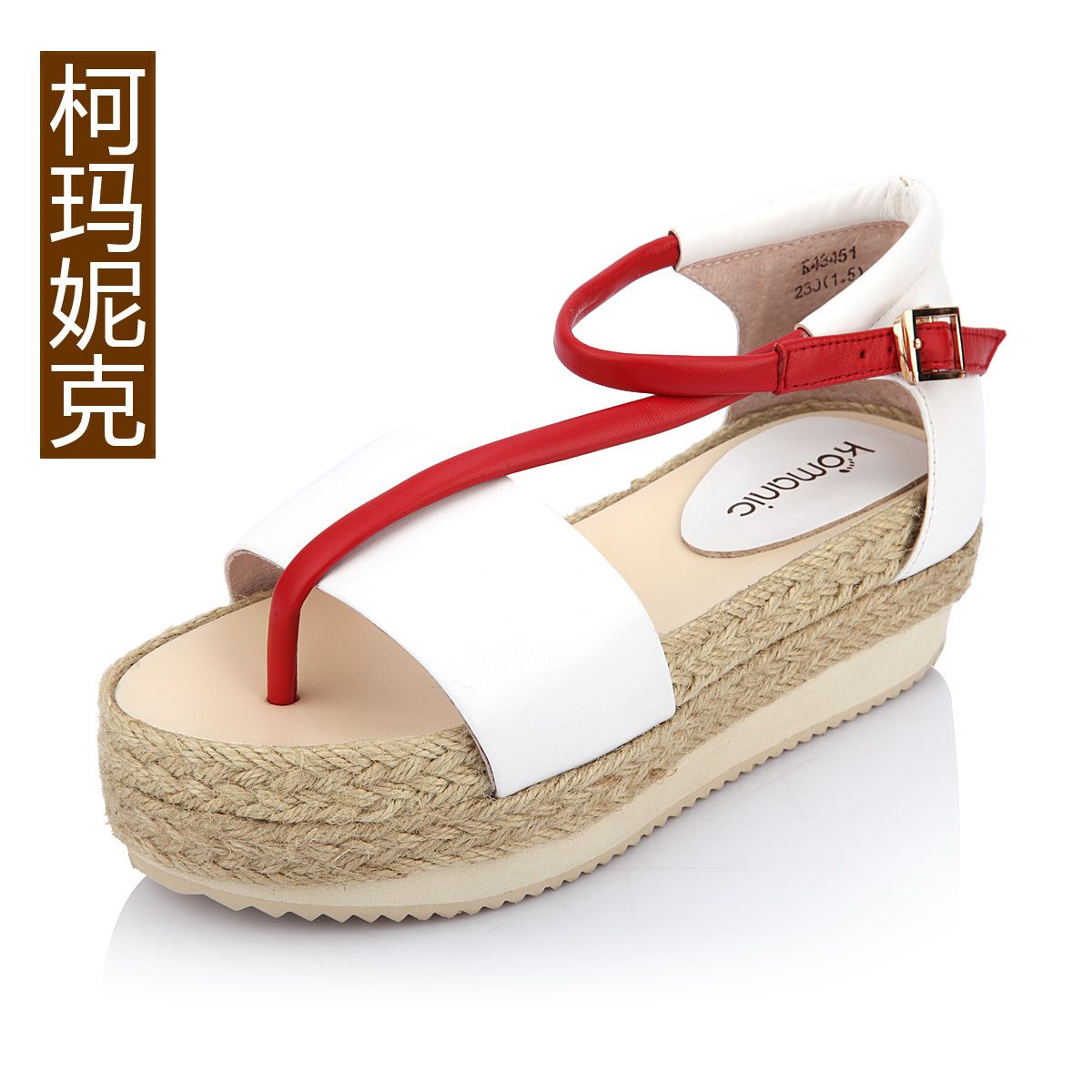 Vintage genuine leather female shoes hemp rope platform shoes color