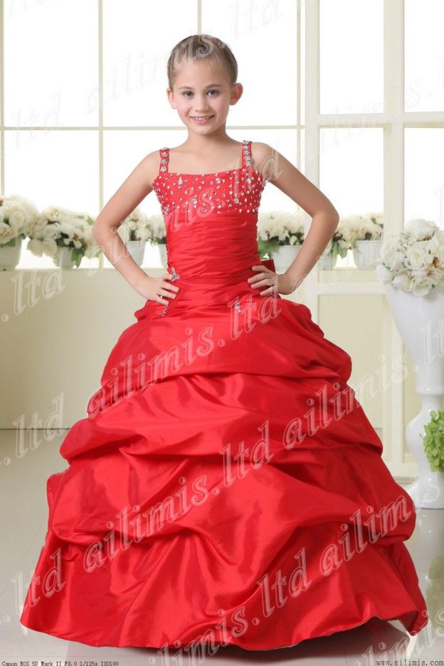 Lovely Red Flower Girl Dress Pageant Gown Ball Gown Organza Custom Made