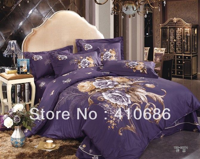 Wholesale King Queen size Purple Peony Printed Bedding set Quilt ...