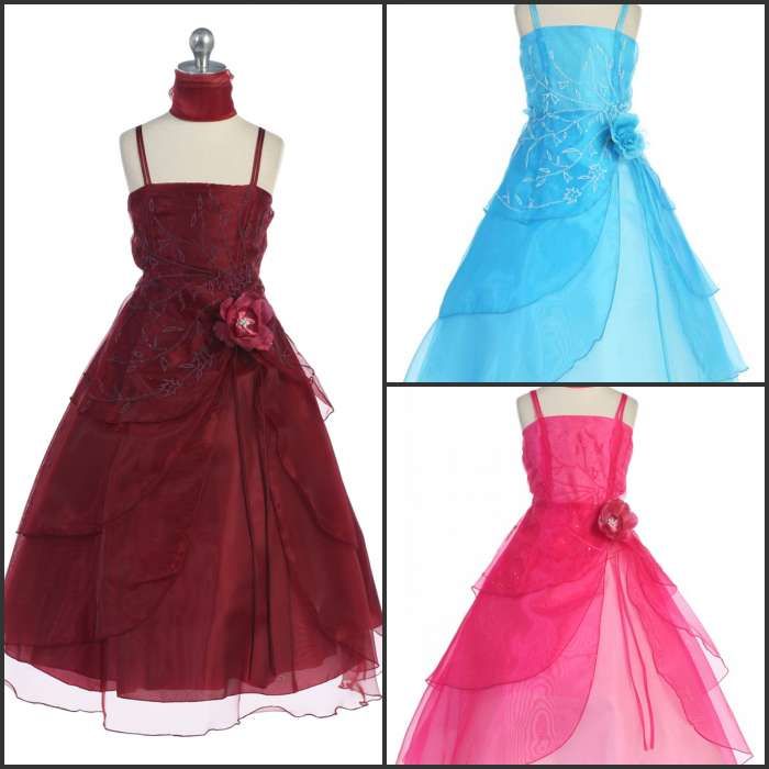 Light Blue Pink Ivory Purple Flower Girl Dresses Embroider Sash