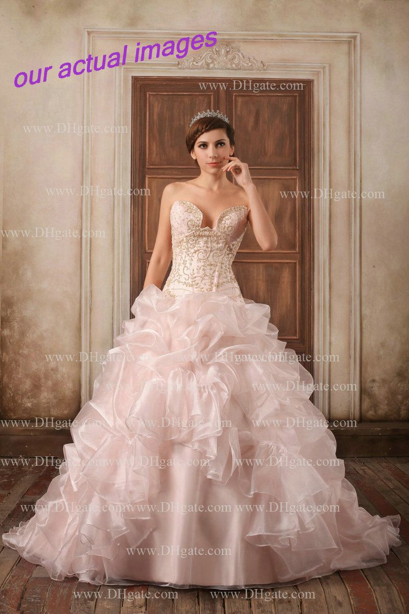 Cheap Light Pink A Line Wedding Dresses Sweetheart Beaded Sequin Zipper