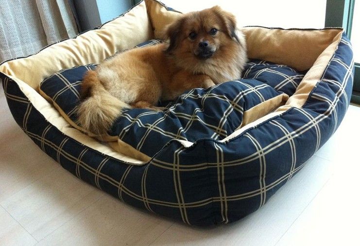 2017 Easy To Unpick Wash Blue Grey Plaid Style Pet Round Dog Bed From