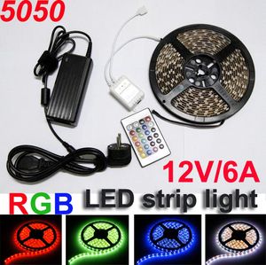 Çok Renkli SMD 5050 RGB LED Şerit Işık 300led Su Geçirmez 24 anahtar IR Uzaktan Kumanda + Güç Kaynağı