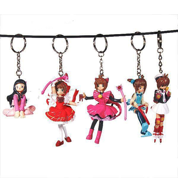 Cute Sakura Anime Figure Keychains 5 Figure Set Monkey Fist Keychain