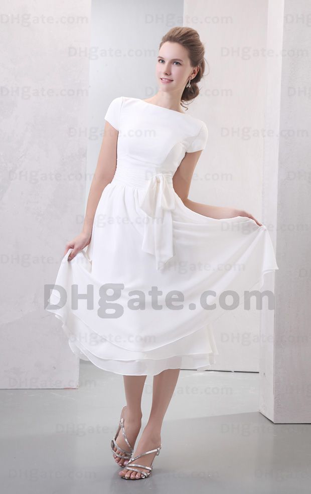 White tea length dresses