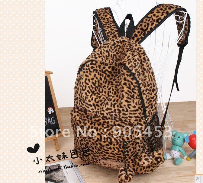 Free shipping leopard print backpack student school bag lovers men and ...