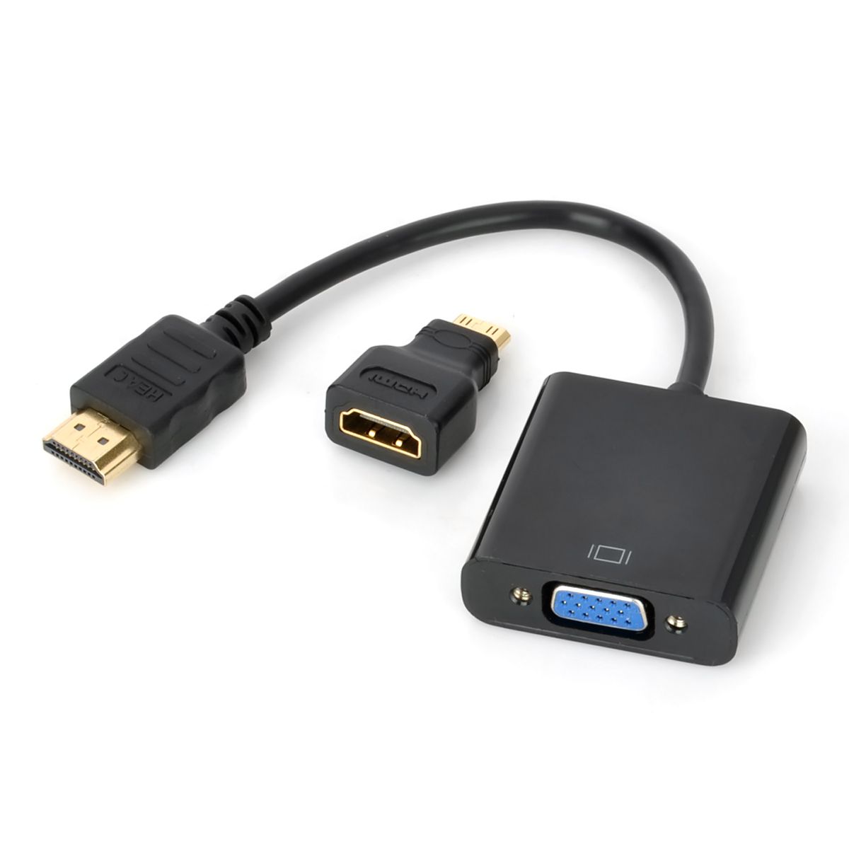 1080p Hdmi Male To Vga Female Adapter Cable W/ Mini Hdmi Male To Hdmi