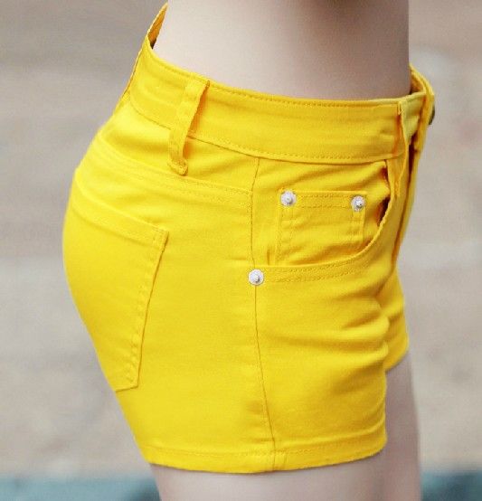 2016 Yellow Womens Stretch Candy Hot Shorts Casual Pants Skinny Short
