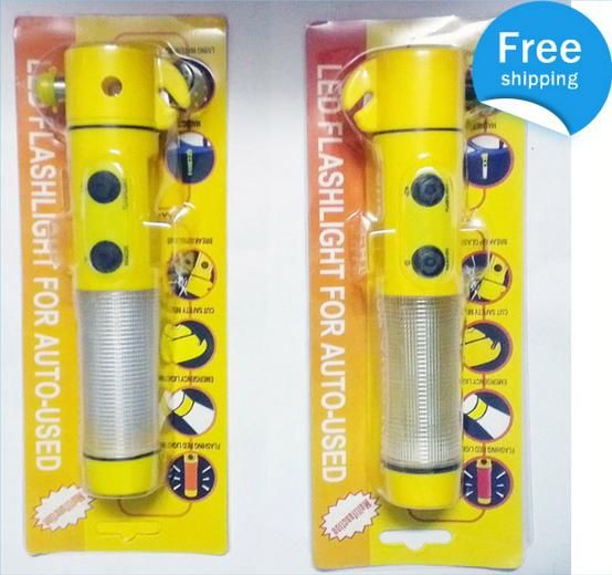 

150pcs/lot 4 in 1 Multi functional Auto Emergency Hammer LED Flashlight for Auto-used,safty hammer