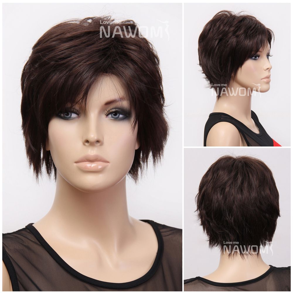 Cheap Short Wigs Dark Brown Hair Wig Miss Wigs Synthtic Wigs For Women
