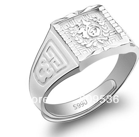 Men's Rings S990 Silver Mens square Ring Mens Ring Fuk words ring