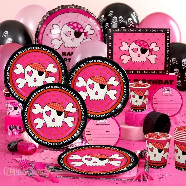 Wholesale - Party supplies birthday decoration pink pirate 6 set