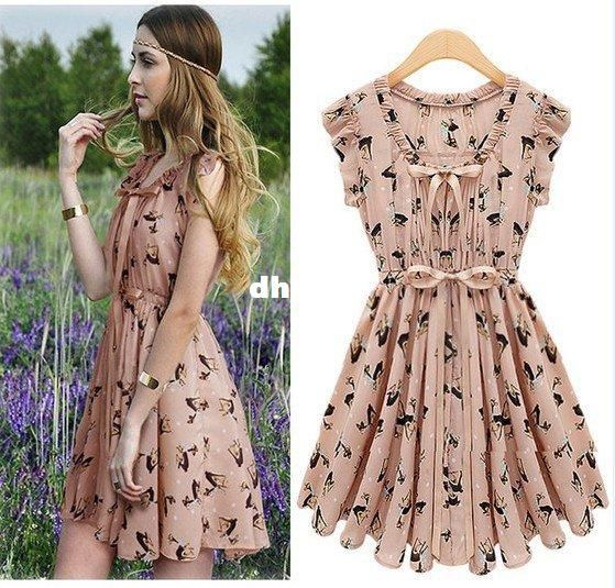 casual women dress beige vintage dress