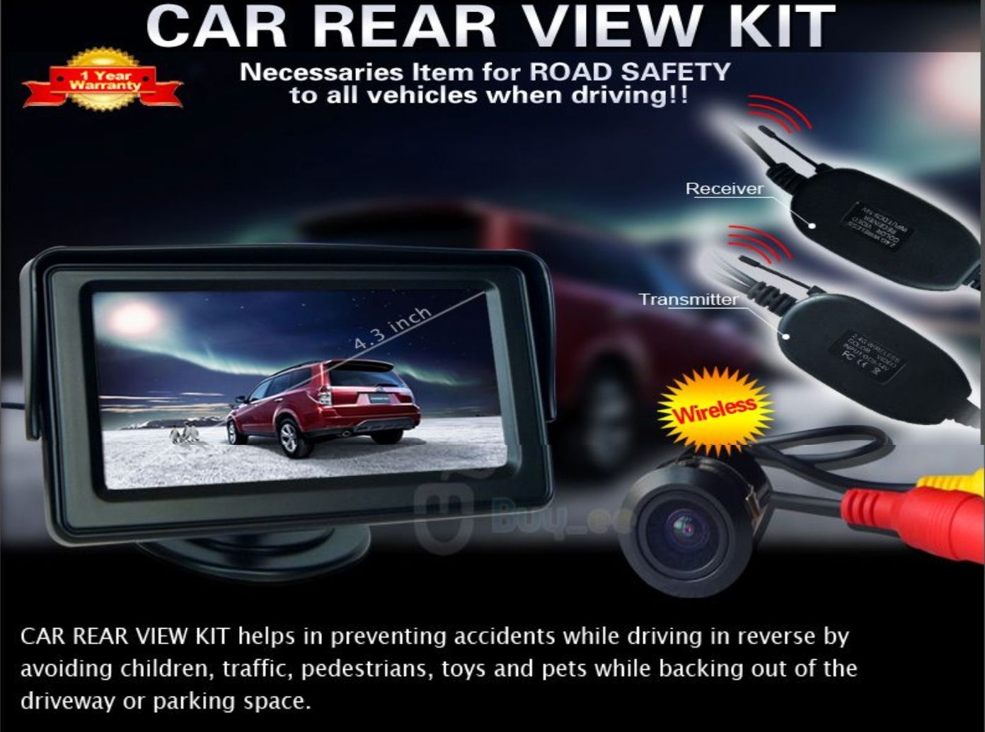 2017 Car Wireless Reverse Camera Kit 4.3 Back Up Lcd 4.3 Digital Tft Lcd Car Monitor+ Wireless