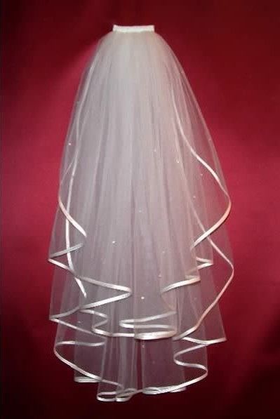 New Hight Quality Cheap Discount Two Layers Ribbon Edge Fingertip Length White Wedding Veil And Bridal Accessory Petticoat Gloves