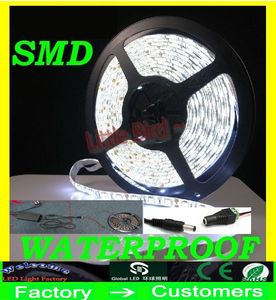 5M Parlak Ultra-Beyaz LED Şerit Işık 3528 SMD Su Geçirmez Esnek 300 LEDs Konektör Güç Kaynağı ile Sıcak Beyaz Tek Renk (12V 2A)